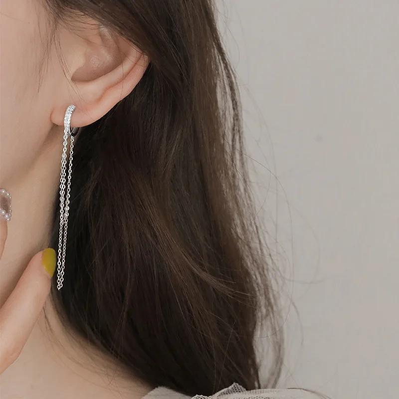 Korejski Modni Uhani za Ženske 2021 Elegantno Cirkon Tassel Verige Uhani Dolgo Nakit Accessorie Debelo Kolczyki