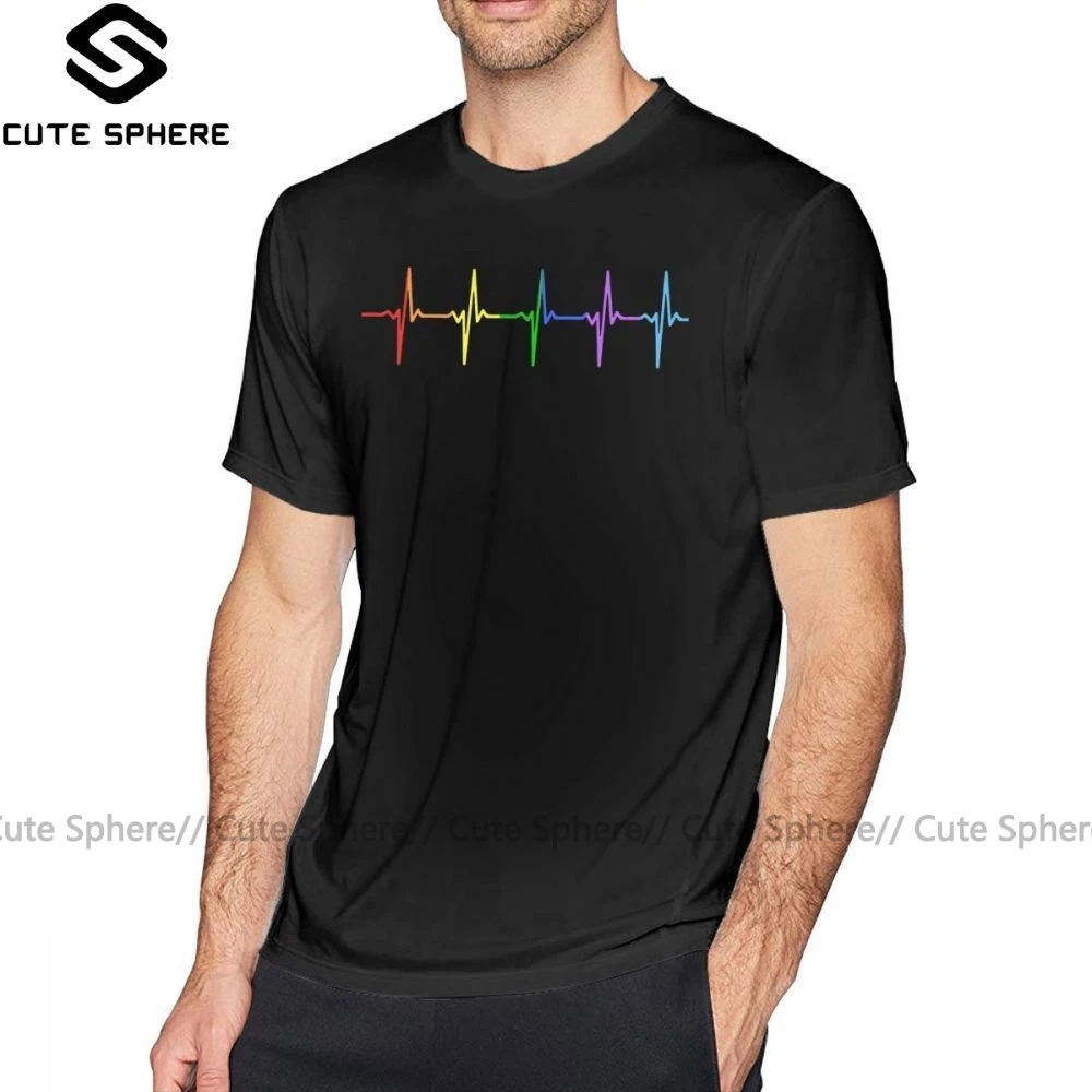Gej Ponos T Shirt Mavrica Impulz Hearbeat LGBT T-Shirt Bombaža, Kratek Rokav Tee Shirt 6xl Natisnjeni Super Mens Osnovna Tshirt