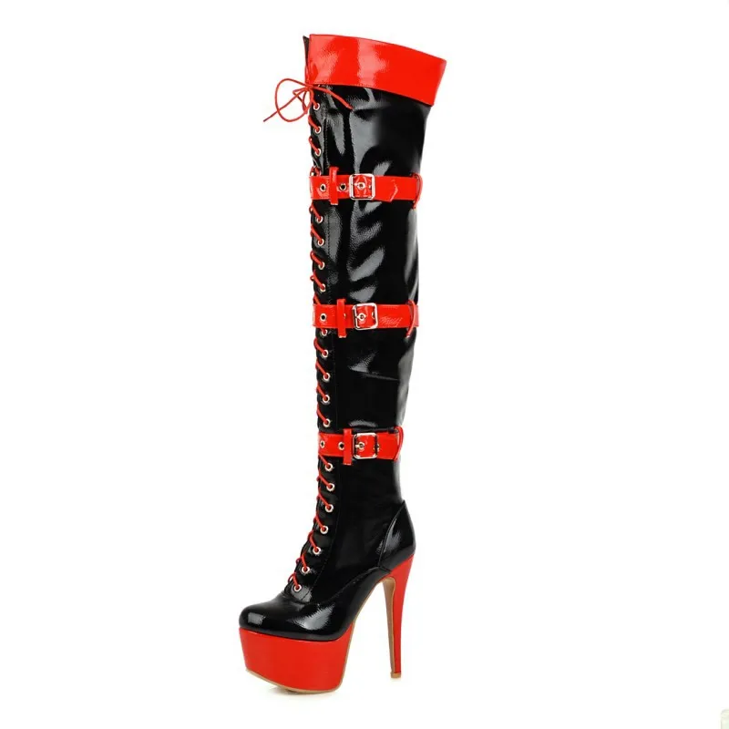 2020 Najnovejši stegno visoki škornji ženske seksi tankih visokih petah platforma čevlji mešane barve stranka prom Night Klub Čevlji ženska rty678