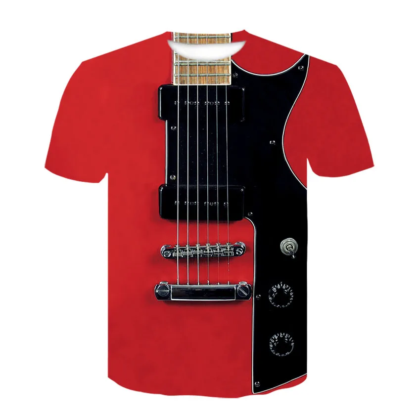 Kitara majica s kratkimi rokavi Moški 3D Glasbeni Notaciji Tiskanja Kratkimi Rock Roll Električna Kitara Moških oblačil Tshirt Telovadnici Camisas