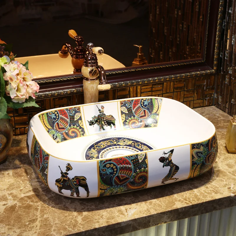 Pravokotne konj vzorec Evropi slog kitajska umivalnik umivalnik Jingdezhen Umetnosti Števec Vrh keramični umivalnik, kopalnica, umivalnik