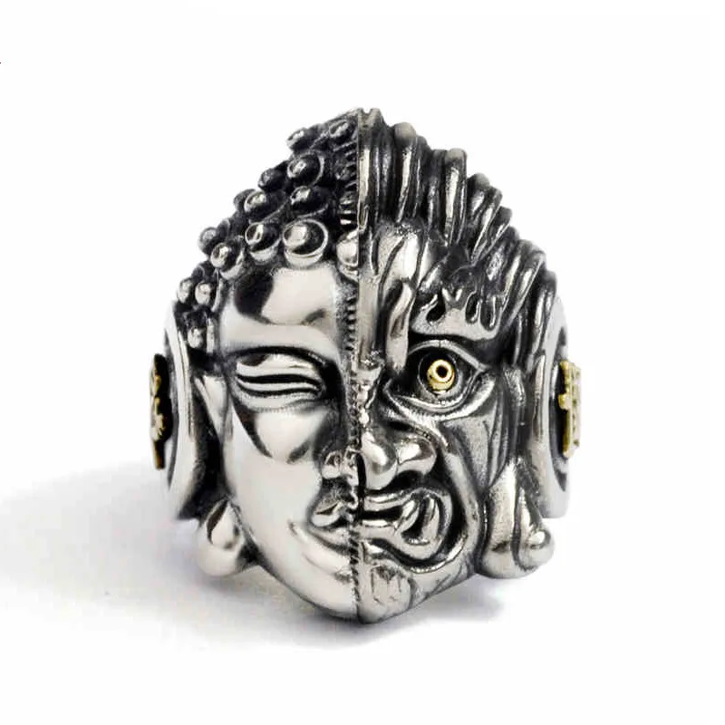 925 sterling srebro Bog, Hudič Letnik Moški nastavljiv prstan lep modni nakit trgovini