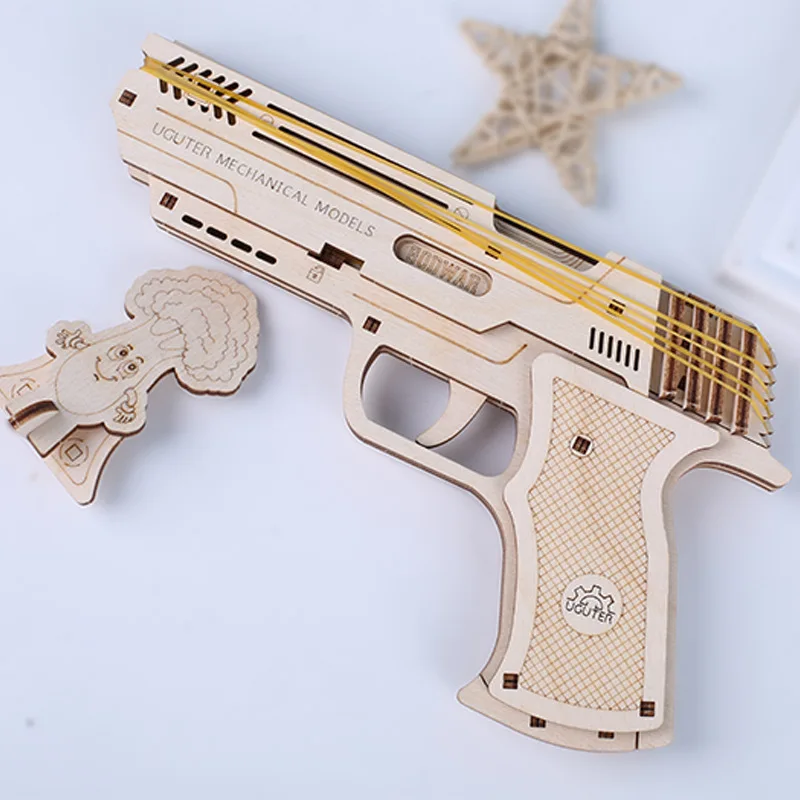 3D Puzzle gumico Pištolo Leseno Konstrukcijo Otrok Streljanje Toy Model Puzzle DIY Ustvarjalne Božič in 2021 Novo Leto, Darila