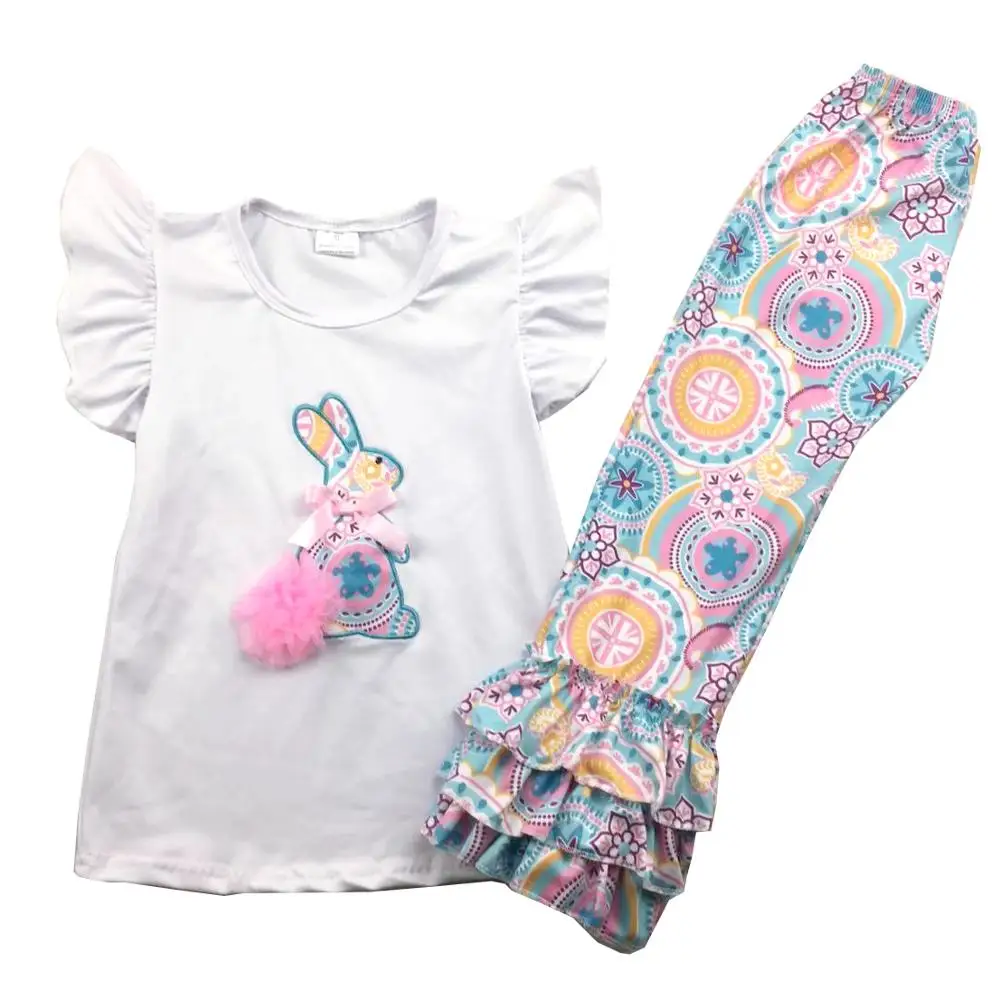 Velikonočni Dan dojencek dekliška oblačila lep zajec kratkimi cvet rep ruffle hlače otrok obleke