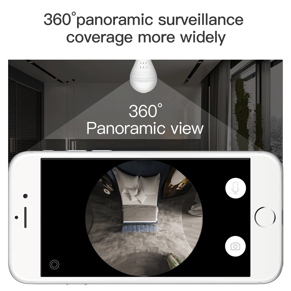 360° Panoramski Wifi Mikro HD IP Kamera LED Žarnica Home Security Video Kamera Brezžična CCTV Nadzor Fisheye Omrežni VIDEOREKORDER