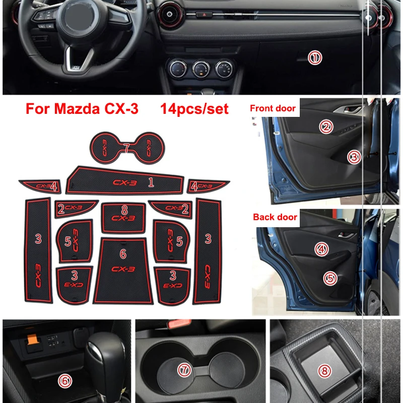 Gume, Avto Vrata Mat Anti-slip Pokal Tipke Za Mazda CX-3 CX3 CX 3 14pcs Notranje opreme Vrata Reže Pad Opremo