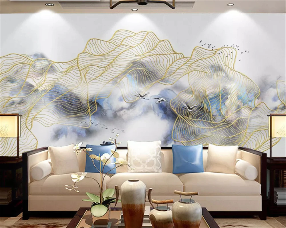Beibehang velikosti po Meri Ustvarjalne povzetek oljno sliko pokrajine zlato tri-dimenzionalni linije ozadju de papel parede ozadje