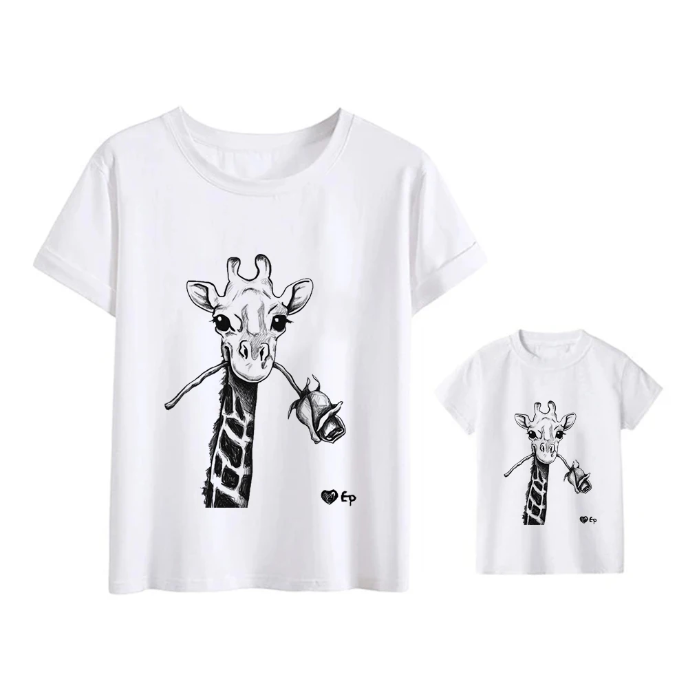Baby Boy Oblačila Lepa T-majice Kawaii Družino Videz Žirafa Mama in Hči Obleko T shirt Oče in Sin Oblačila Tshirt