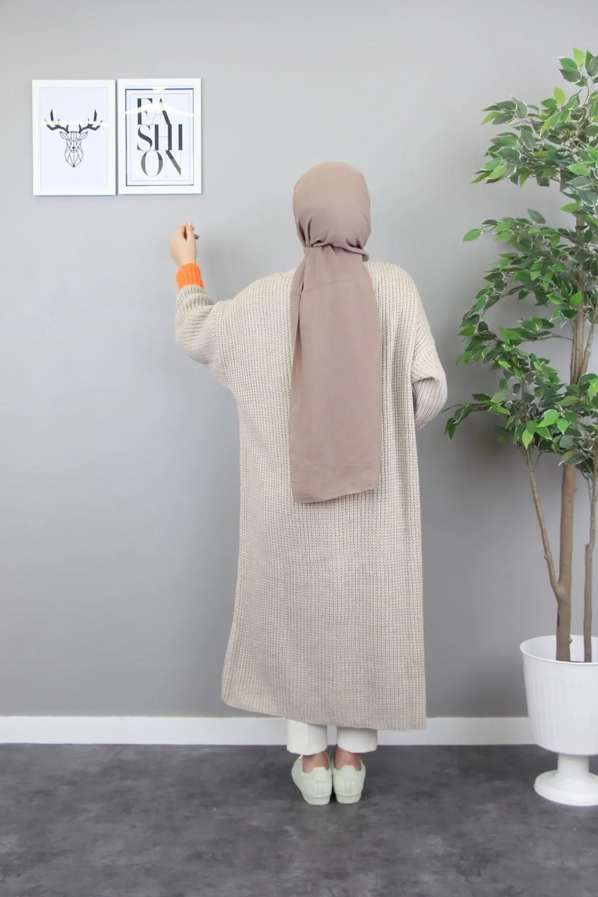 2020 Polno Pleteno Dolgo Brezrokavniki Hidžab Ženske Jeseni, Pozimi Priložnostne Osnovne Islamska Ženska Jopica Z Dolgimi Rokavi Gumb Trdna Puloverji