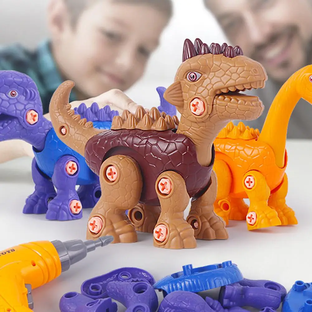 Otroci Naučili Graditi Dinozaver Sprejmejo Narazen Igrača Za Vrtec Vrtec Fantje Dekleta