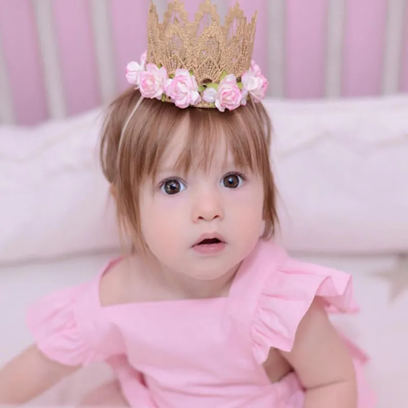 Otrok Krono Glavo Princesa Hairwear Okrasite Rojstnodnevno zabavo Krono Čipke Cvet Lase Band baby Dodatki za Lase