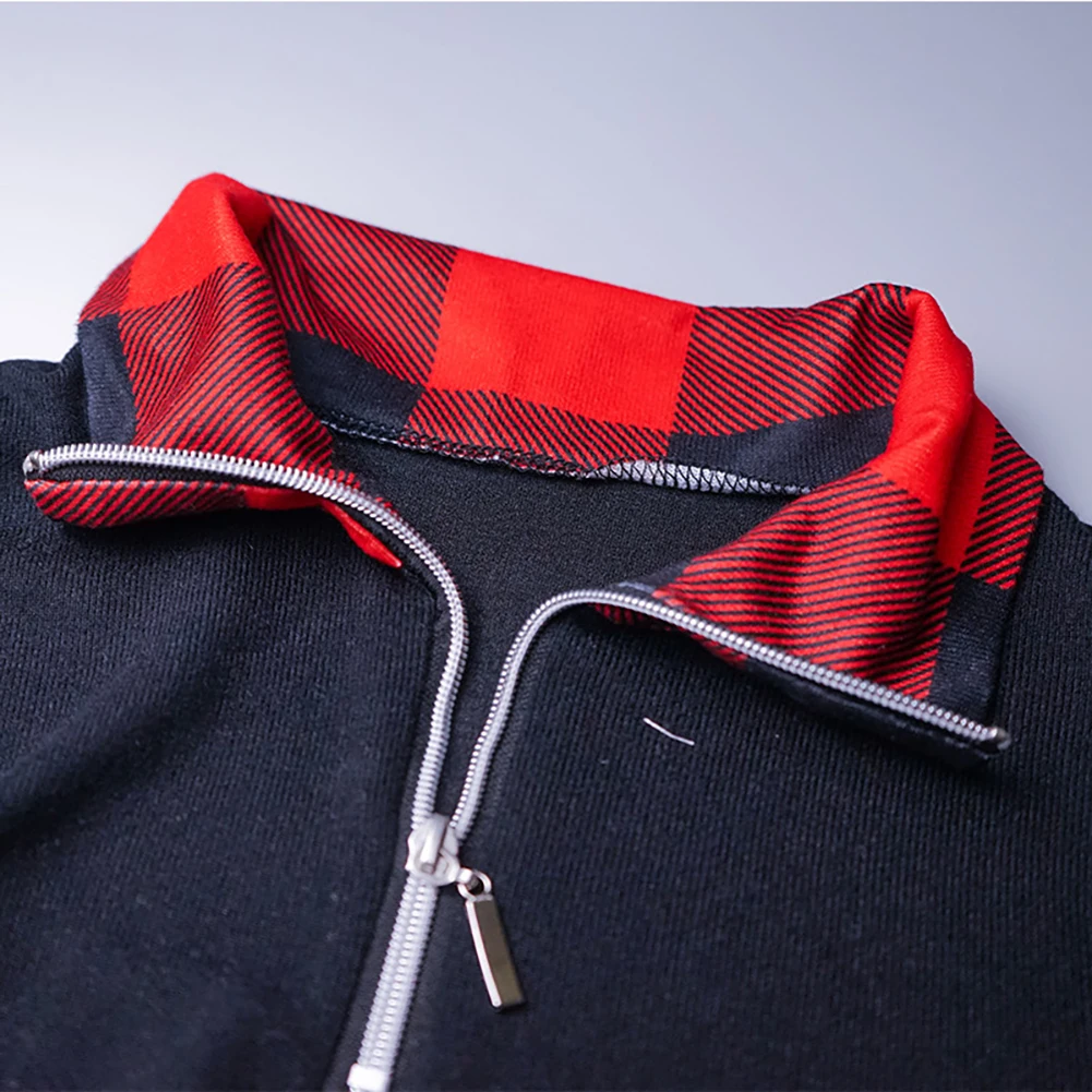 Plus Velikost S-XL Moda za Ženske, Dolg Rokav Kariran Mozaik Pocket Zip Pulover Bluzo Majica