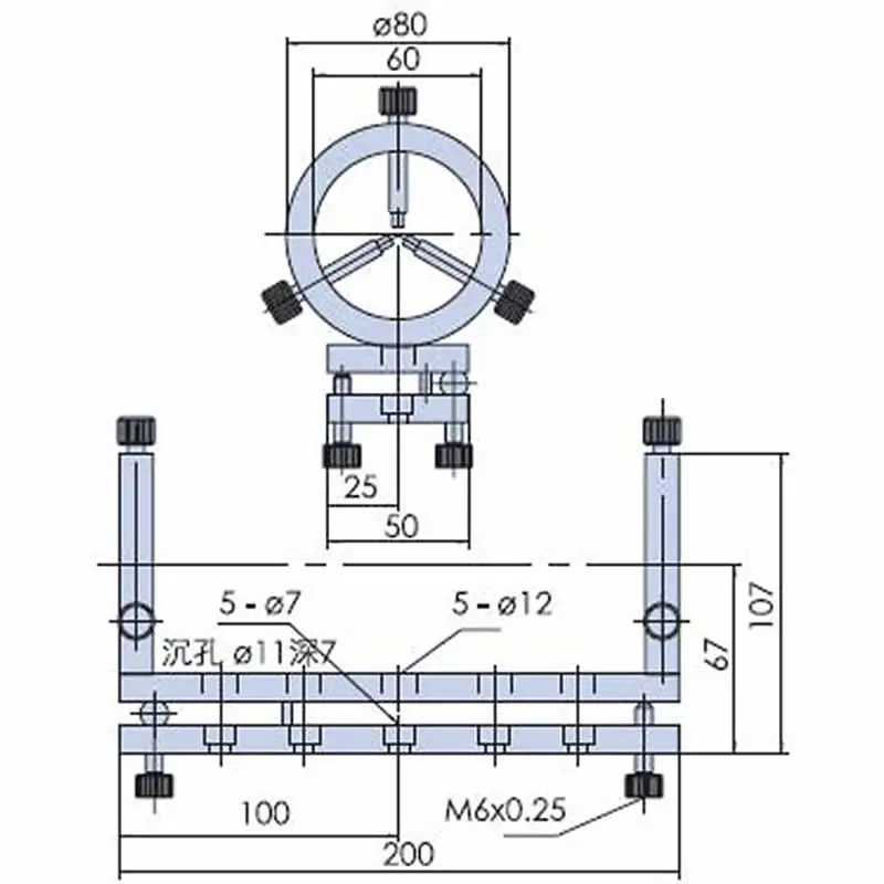 Laser cev imetnik PGG202-60, lahko prilagodite rotacije in strehe laserske cevi, prilagodite obseg +-5 stopinj