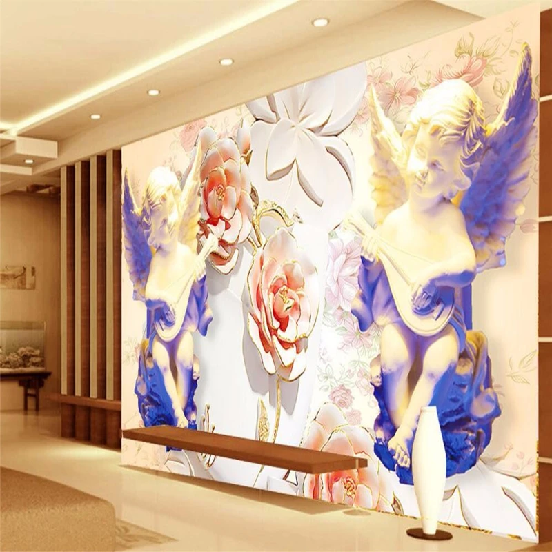 Beibehang po Meri Foto Ozadje 3D Stereo Velike Freske Evropi angel kiparstvo cvet dnevna soba posteljo, spalnica flash ozadje