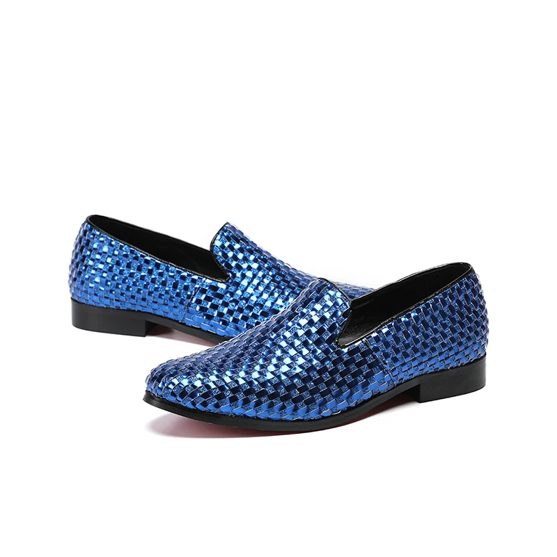 Po Meri Banket Jutranje Mens Čevlji Modni Priložnostne Sijoča Modro Pravega Usnja Loafers Nov Moški Zapatillas Tovarne, Stanovanja 46