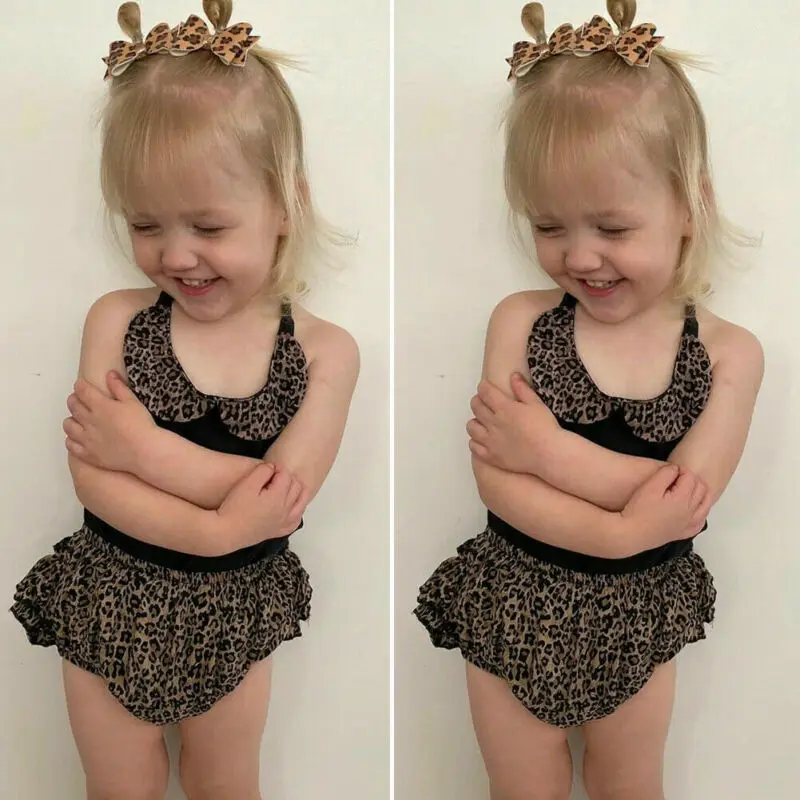 Leopard Novo Poletje Moda Malčka Otrok Baby Dekleta Bodysuits Vrhovi+Hlače, Obleke Glavo Otrok Grils Oblačila, Ki