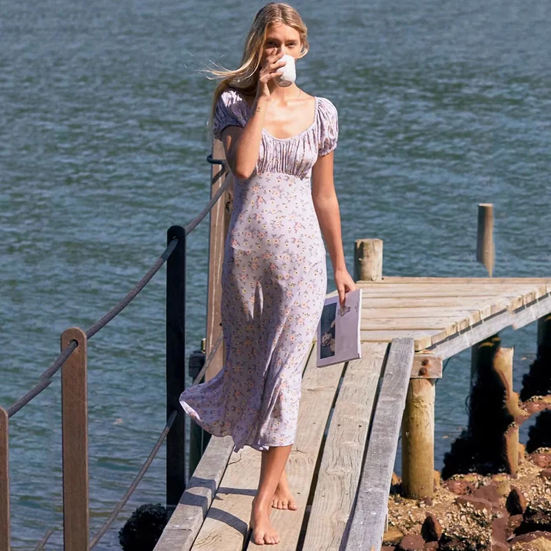 Foridol vijolično cvetlični obleka ženske poletje plaža print maxi obleko visoke mode počitnice izven ramenski dolgo obleko vestidos 2020