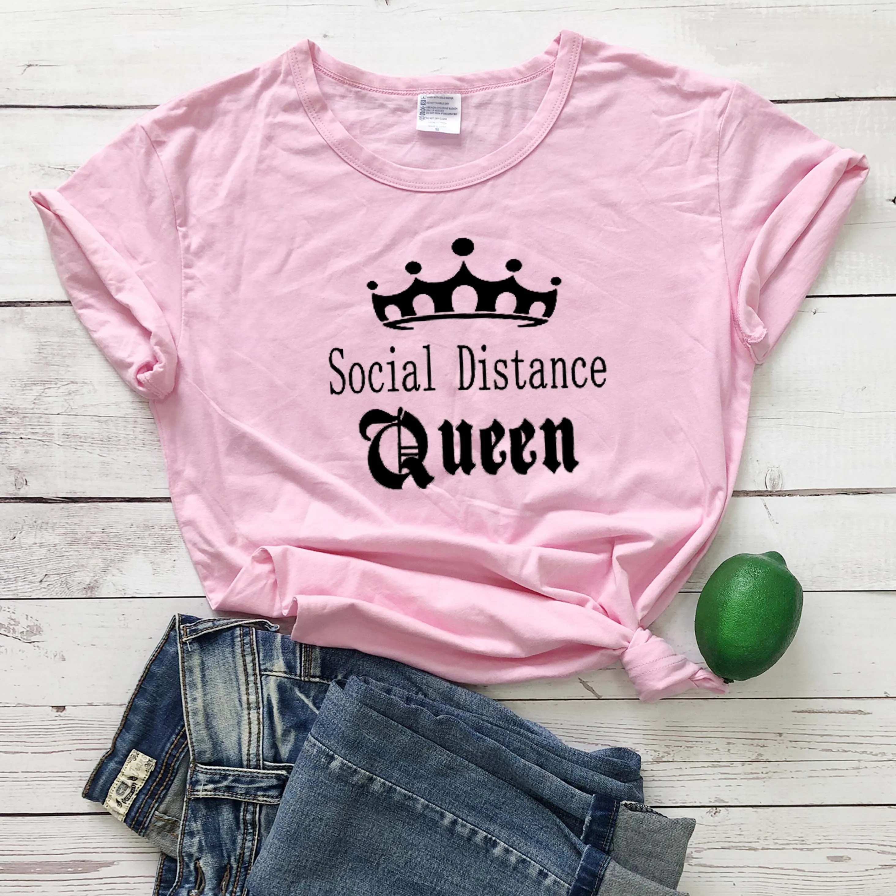 Socialni Oddaljujejo Kraljica krono grafični ženske modni čistega bombaža slogan mlade hipster grunge tumblr tees darilo t shirt vrhovi-M999