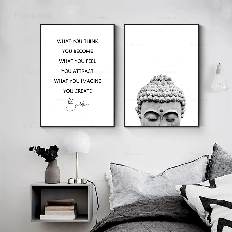 Zen Budizma Glavo Kip Plakat Motivacijske Quostes Platno, Tisk Minimalističen Wall Art Slika, Slikarstvo Budizem Sodobne Dom Dekor