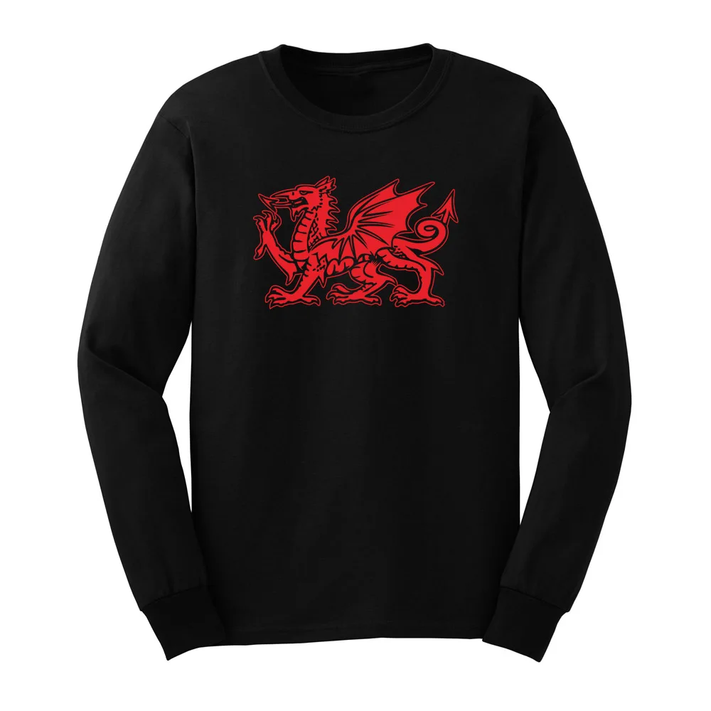 Loo Kažejo Mens Welsh Dragon Grafični Dolg Rokav Odraslih, T-Majice Priložnostne Tee Moški