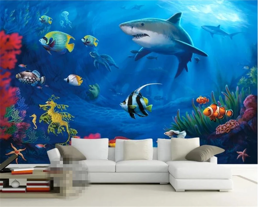 Beibehang Prilagodite velikost ozadje podvodni svet moda Delfinov, Morskih psov, Dnevna soba, spalnica ozadje 3d ozadje freske