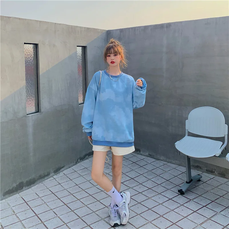 2020 Pomlad Jesen Majica Tie Dye Ženska Oblačila Teen Ulica Harajuku Hip Hop Pastelnih za Ženske Tiskanje Ohlapen pulover s kapuco za Prosti čas