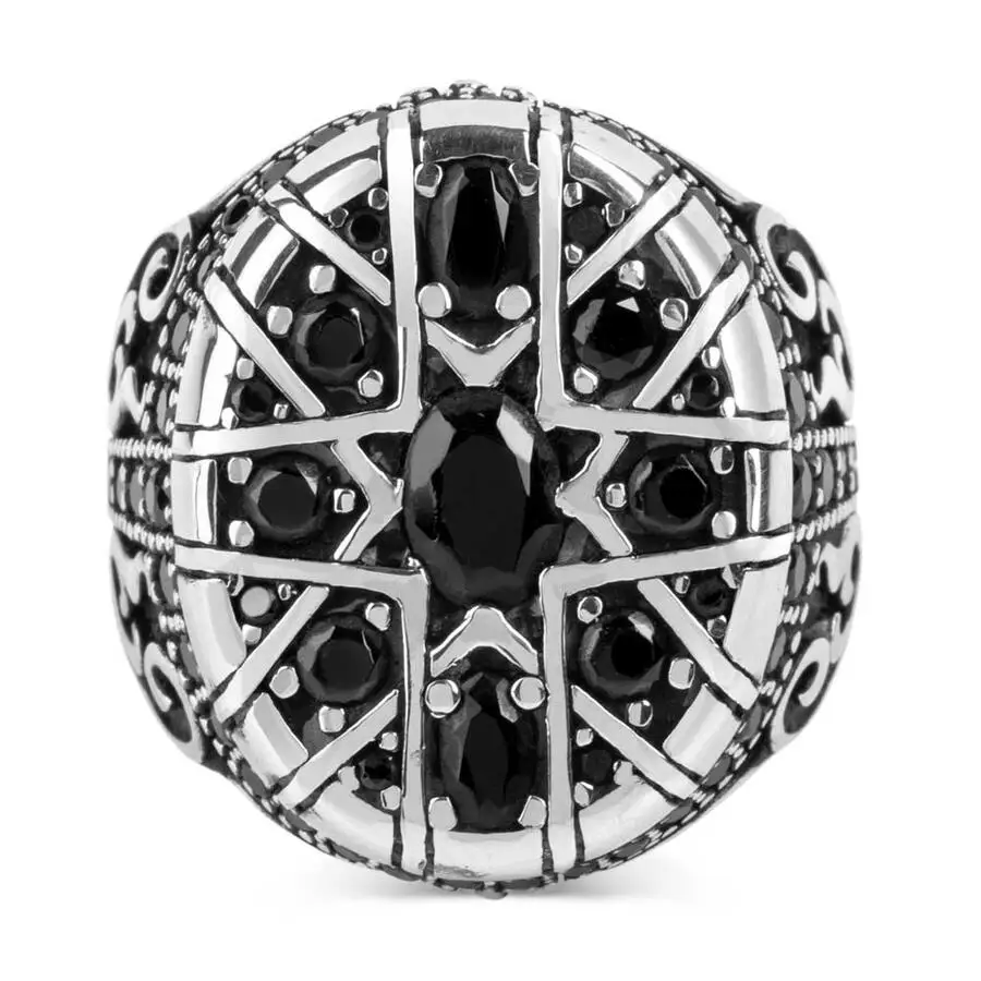 925 Funt Črna Mini Kamen Vklesana Sterling Srebro Moški Modni Prstan turški Premium Kakovosti Ročno Jawelery