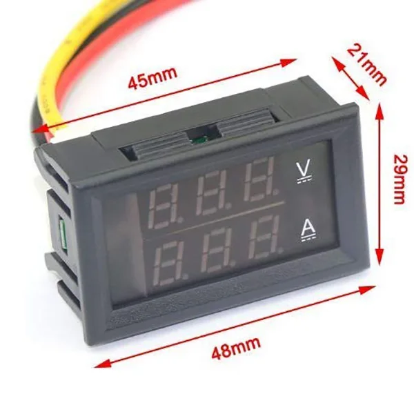 2Pcs Digitalni Voltmeter Ampermeter DC 100V 10A Amp Napetost Tekoči Meter Tester Modra + Rdeča Dvojno LED Zaslon s Povezavo Žic