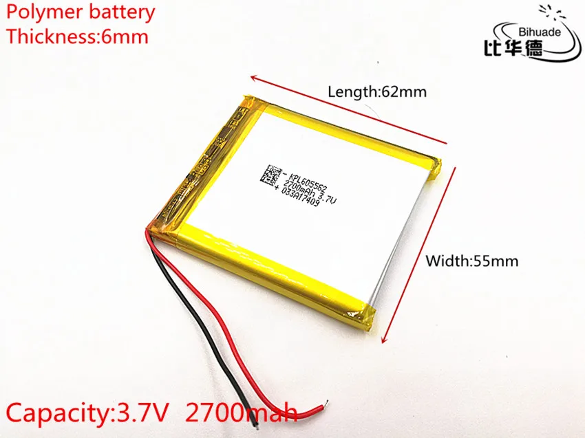 5pcs/veliko 3,7 V 2700mAh 605562 Litij-Polymer Li-Po baterija li ionska Baterija za Polnjenje celic Za Mp3, MP4 MP5 GPS