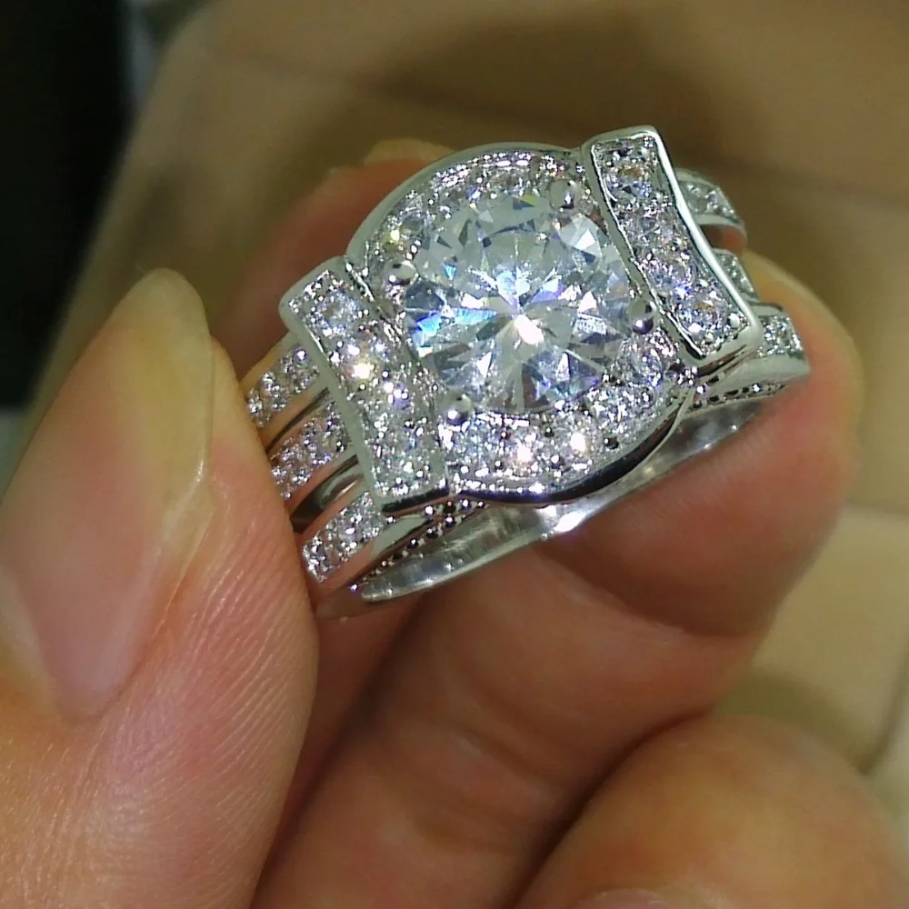 Victoria Wieck Klasične Ljubitelje AAA CZ Simulirani kamni 14KT Belo Zlato, ki je Napolnjena 2 Poročni prstan Prstan iz Sz 5-11 Brezplačna dostava za Darilo