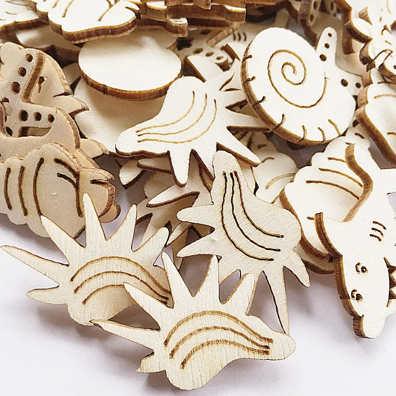 50 kosov, mešana meri morskih živali, lesni odpadki lesene rezina Strip album lesen okrasek za domačo zabavo dekoracijo, dekoracijo