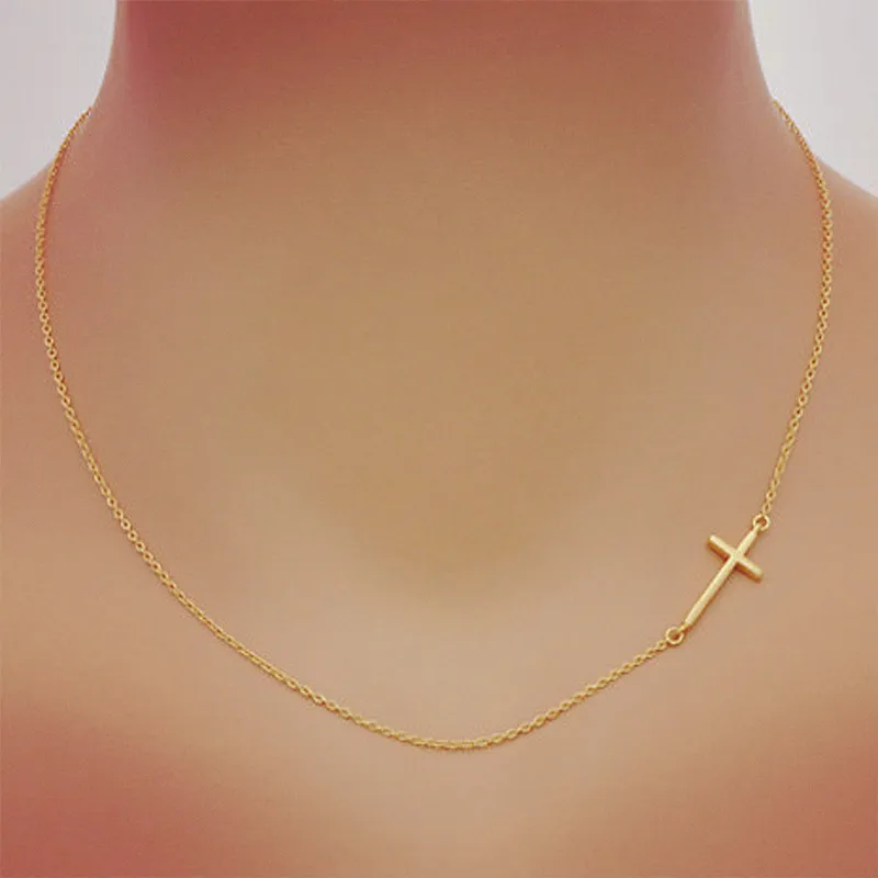 Zlata Barva, Cross Obesek sideway Ogrlice Solid Silver Meri Križ Ženske, Nakit
