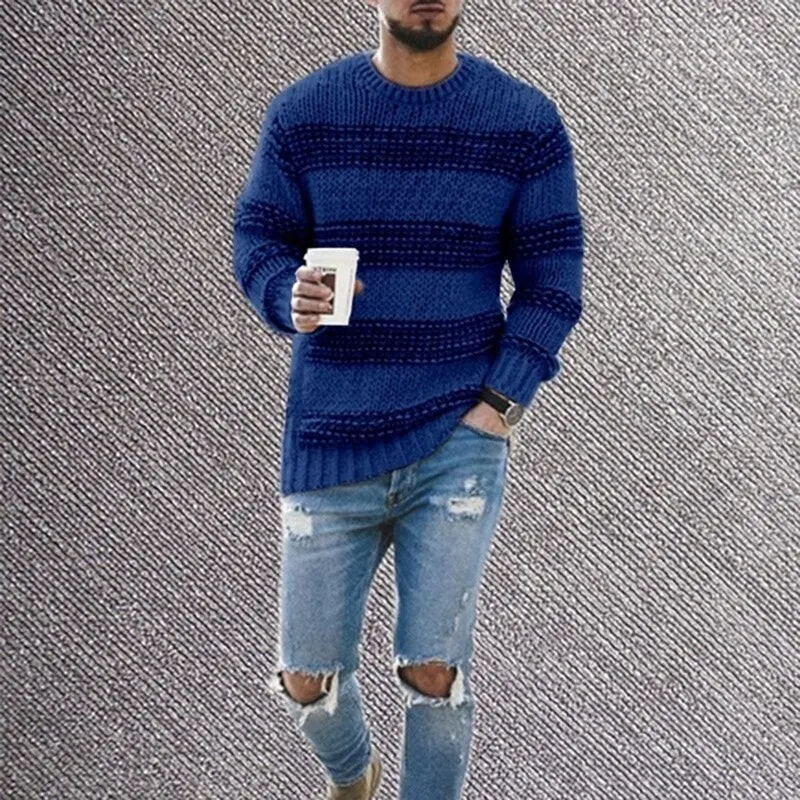Pletenje Sweater Moški Jeseni Nov Prosti Čas Priložnostne Mozaik Barvnih Stripes Puloverji Puloverji, Moški Pozimi Topla Oblačila