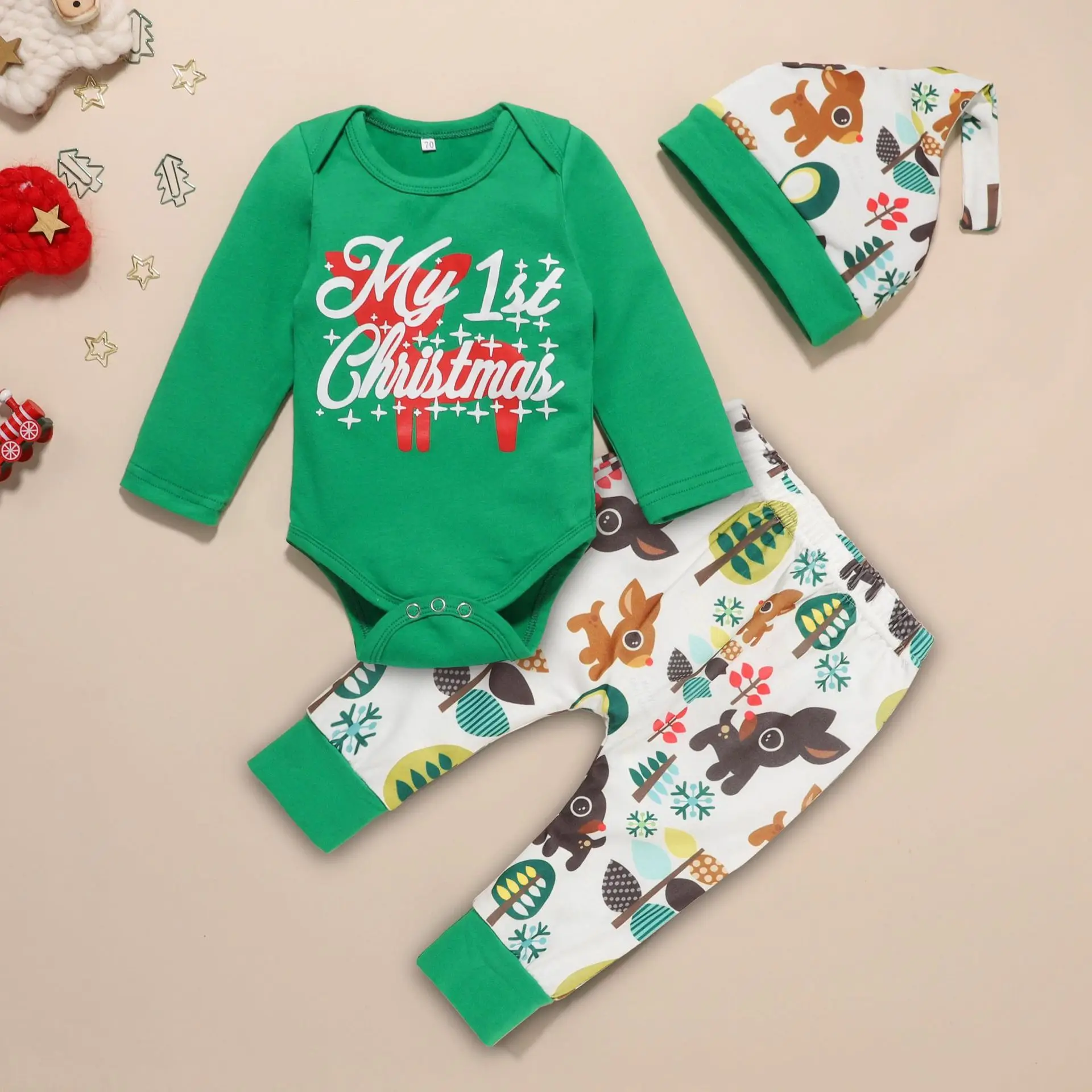 0-18 M Božič Dojenček Fant Dekle, igralne obleke Novorojenega Dojenčka Baby Risanka Jelena Rdeče In Zelene Jumpsuit Playsuit Božič Otroške Kostume