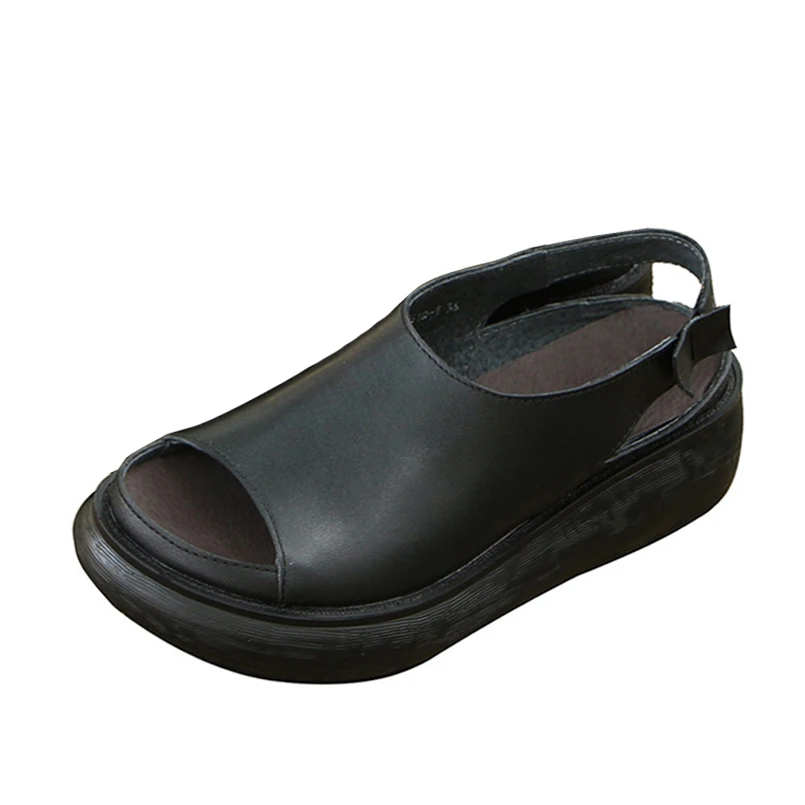 Poletni sandali ženske čevlje pravega usnja debele pete platformo sandali za ženske, ročno retro ženske sandale flip flop