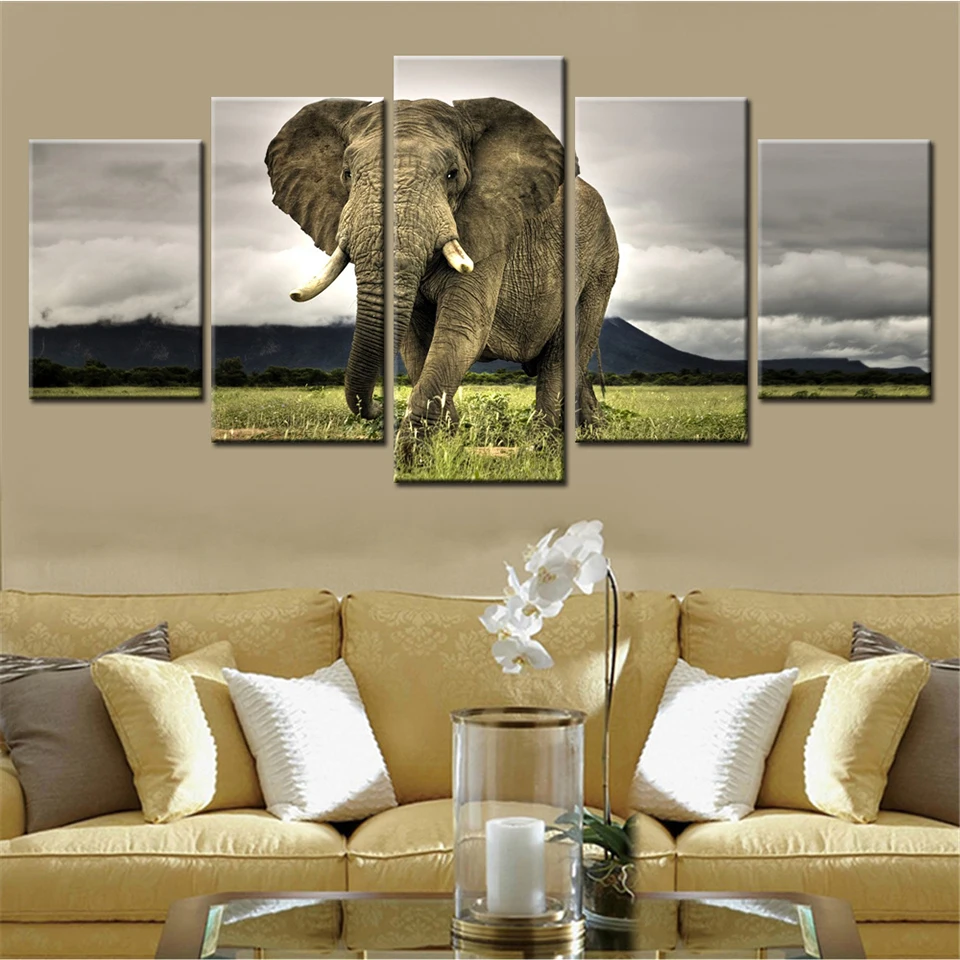 Plakat Okvir Slike Doma Slikarstvo Stenske Umetnine Modularni 5 Plošči Živali Slon HD Natisnjeni Sodobne Platno Dnevna Soba Dekor