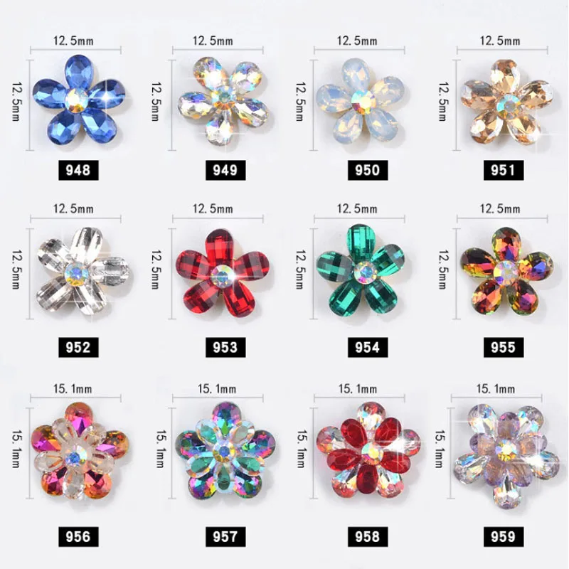 Japenese Nohti Dekoracijo Cvet Krog Sije Crystail AB Diamond Cvetje Design 3D Bleščice Okrasnih Za Nail Art Okras