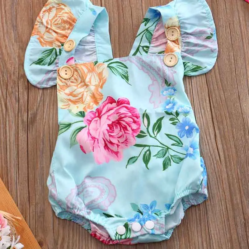 2019 Lep Newborn Baby Girl Obleke Cvetlični Brez Rokavov Bombaž Romper Jumpsuit Glavo Obleke Sunsuit