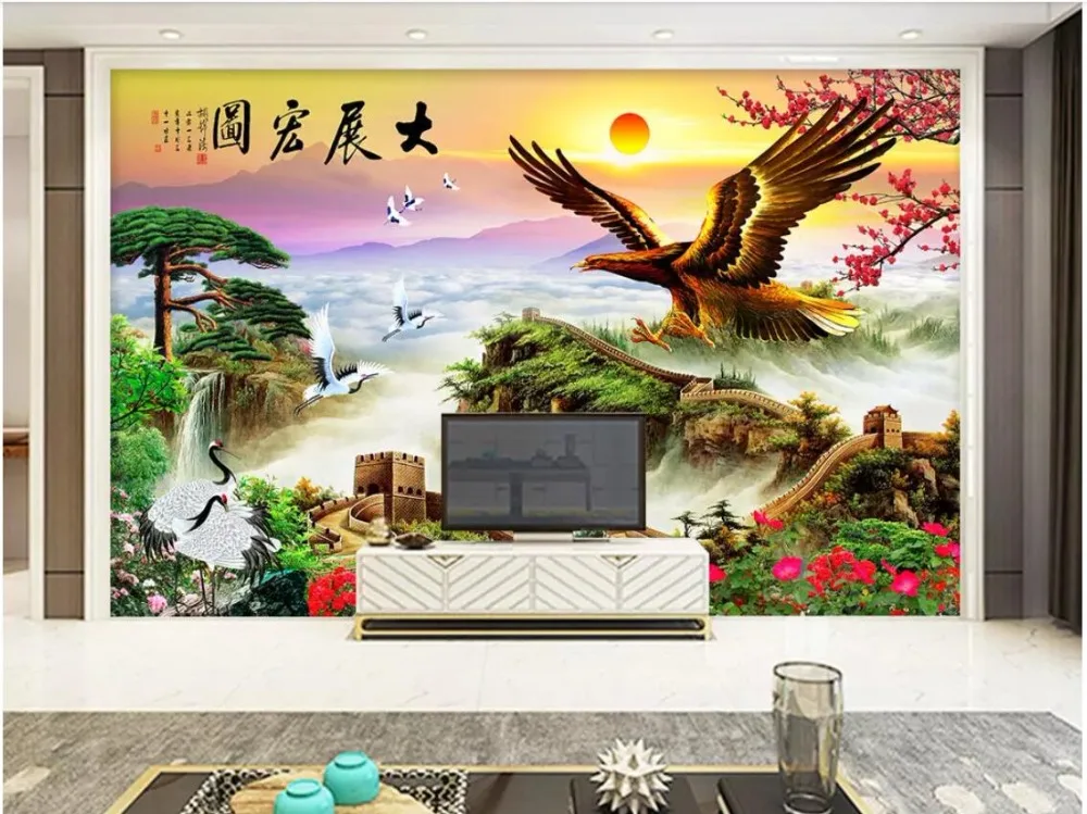 Po meri foto zidana 3d ozadje Kitajski Great Wall Orel Let Pokrajino dekor dnevne sobe 3d steno stensko tapete za stene, 3 d