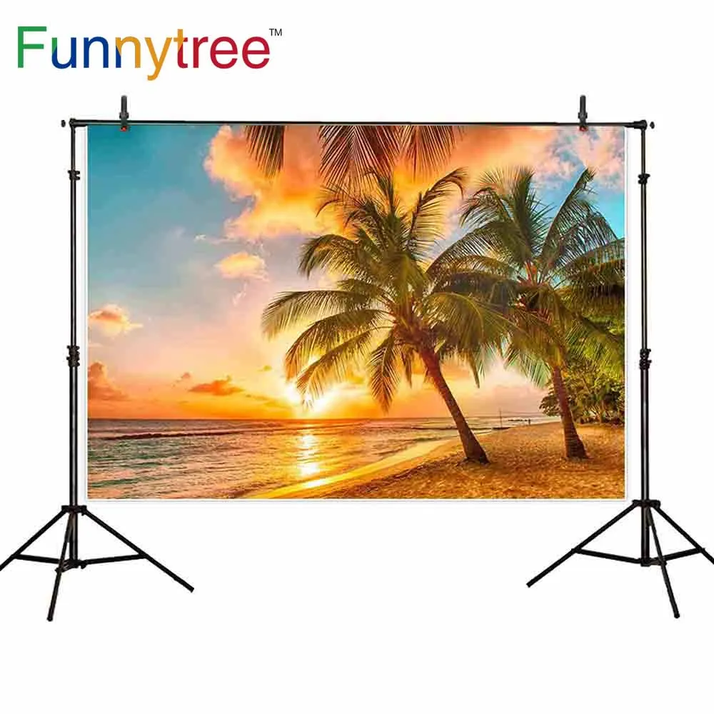 Funnytree ozadje za fotografiranje foto studio plaža, morje, sončni zahod kokosovo drevo pokrajino v ozadju poletje photocall ozadje