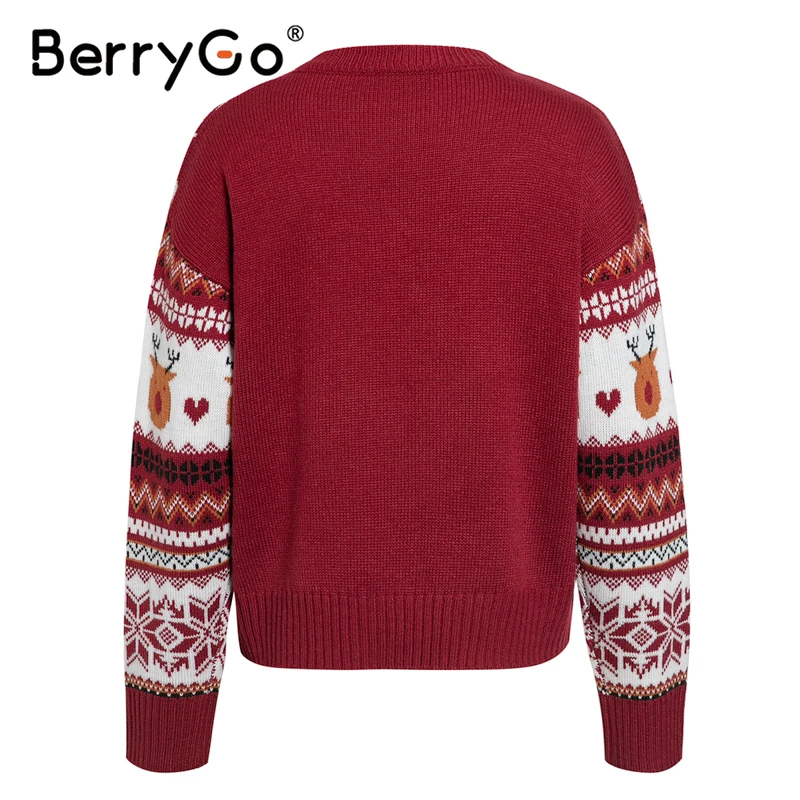 BerryGo Vzročno rdeča jesen zimo božič pulover Živali design dolgimi rokavi ženske potegnite femme Modni o-neck knitted puloverju
