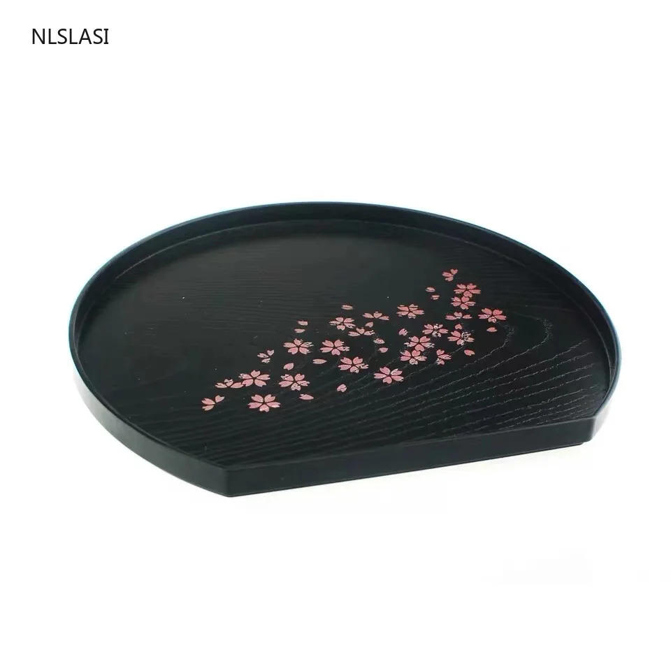 Japonski slog Black Half moon sadje jed Češnjev cvet vzorec Čaj pladenj za shranjevanje pladenj Sladkarije, Prigrizki Ploščo izdelki za Gospodinjstvo