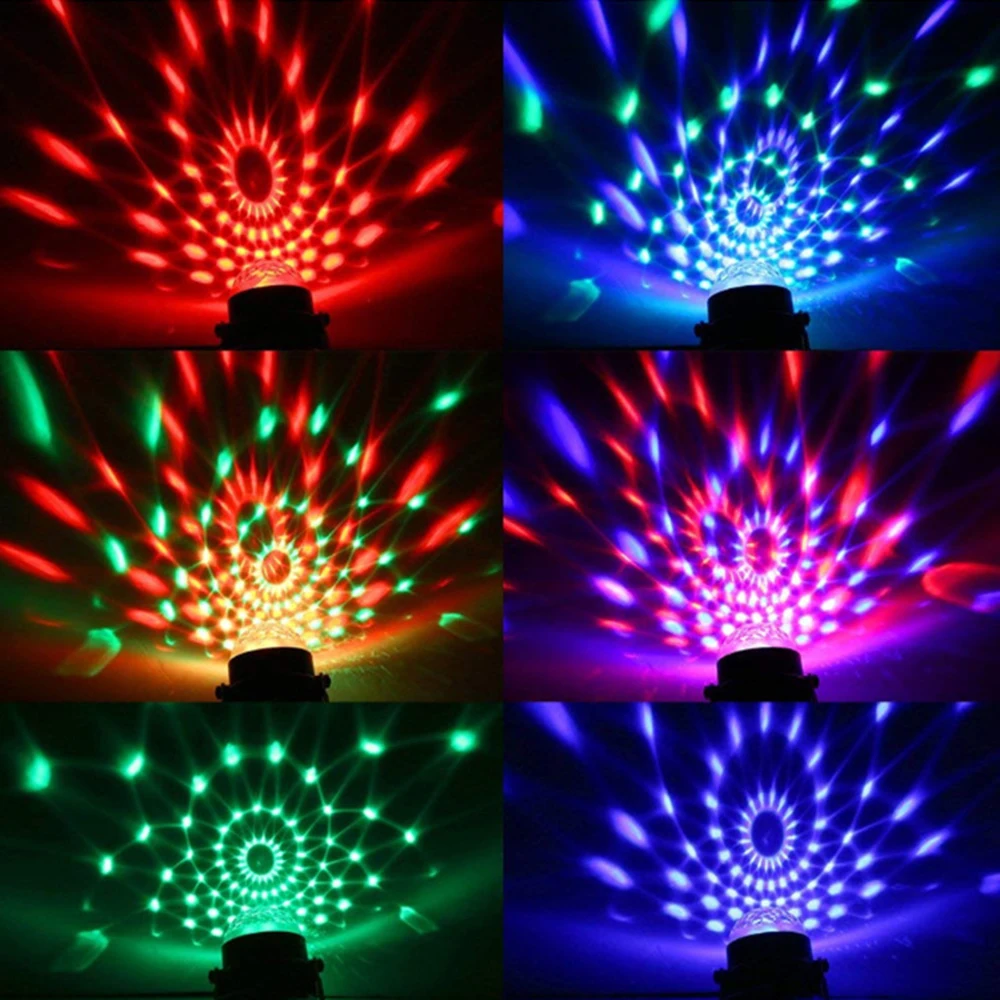 1Pcs Barvit Zvok Vključen Disco Krogla LED Fazi Luči RGB Laser Projektor Svetlobe Žarnice Božično zabavo Potrebščine Otroci Darila