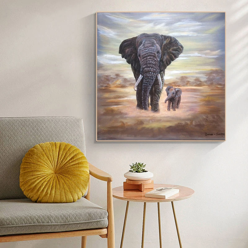 Nordijska Plakat Slon Sliko Wall Art Platno DIY Barvanje Z Številkami Živali Stenske Slike Za dnevno Sobo materinski Dan Darilo