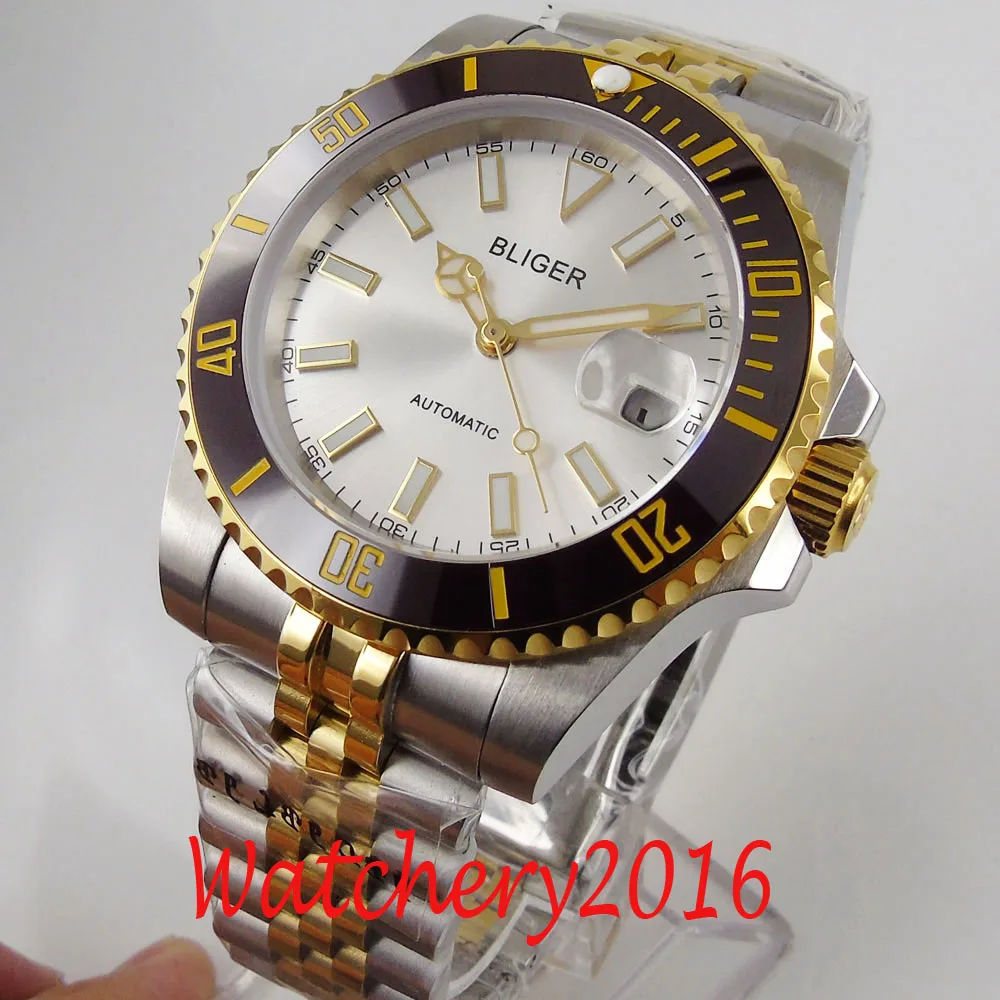 BLIGER Oblikovanje blagovne Znamke Luksuzni Watch Samodejno belo Gledanje Svetlobna iz Nerjavečega jubilejne Safir Keramične Plošče Mehanske Mens Watch