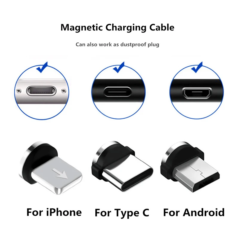 Magnetni krog Kabla 8 Pin Tip C Micro USB C Čepi za Hitro Polnjenje Telefona Magnet Polnilnik Za iPhone 1m skladu chargering