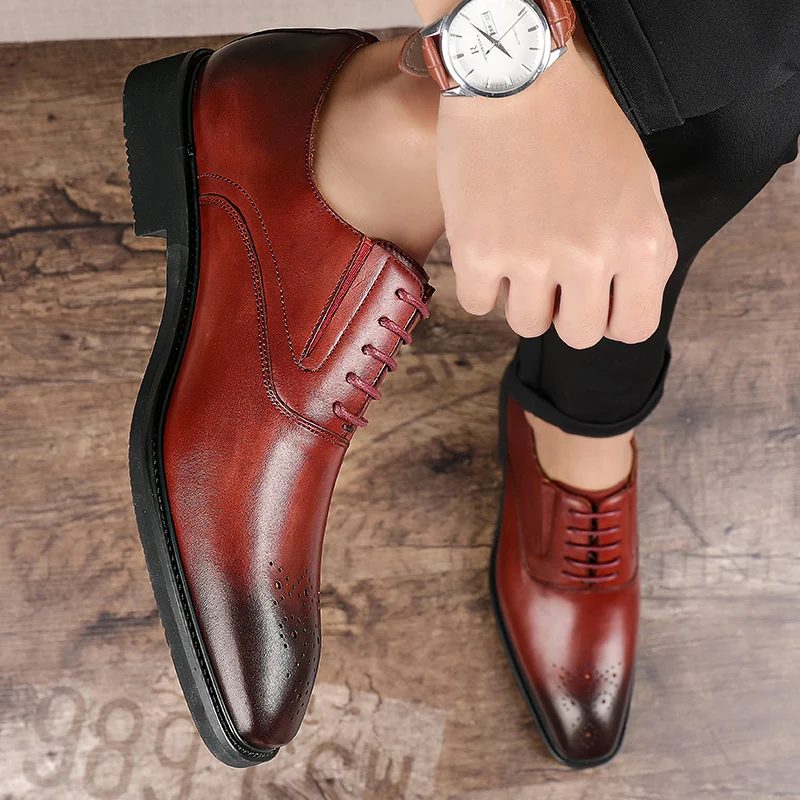Luksuzni italijanski Moški Oxford obleko Čevlje čipke Pravega Usnja rdeče Črno Poročno zabavo Urad Poslovna Obleka, moška Obleka, Čevlji