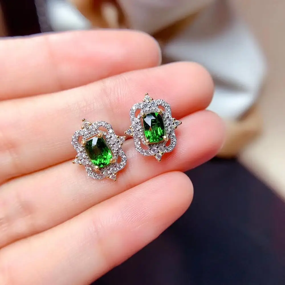 Razkošno Retro Kremplji Naravno zeleno diopside uho nohti S925 srebro, naravni gemstone stud uhani za ženske stranka darilo nakit