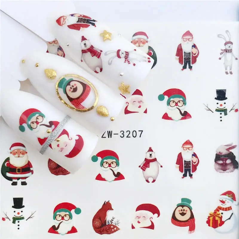 YZWLE 1 PC Nohtov Zaviti Božič Nalepke za Nohte Nail Art Okraski Santa Prenos Decals Pribor Nasvet Manikura Orodje
