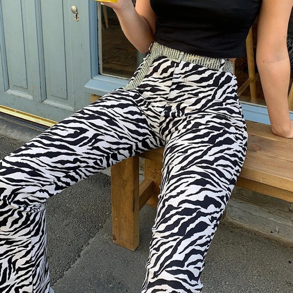 Zebra Živali Tiskanja Elegantne Hlače Harajuku Seksi Visoko Pasu Hlače Ženske Svoboden Priložnostne Urad Hlače Za Ženske Ulične 2021 Nova